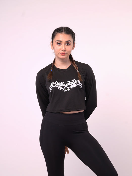 Women's Black Printed Crop Top