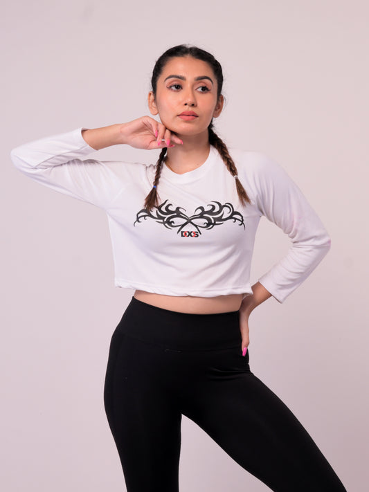 Women's White Printed Crop Top