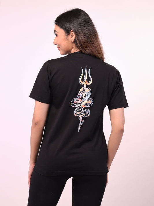 Women's Black Naag Trishul Graphic Printed Tshirt